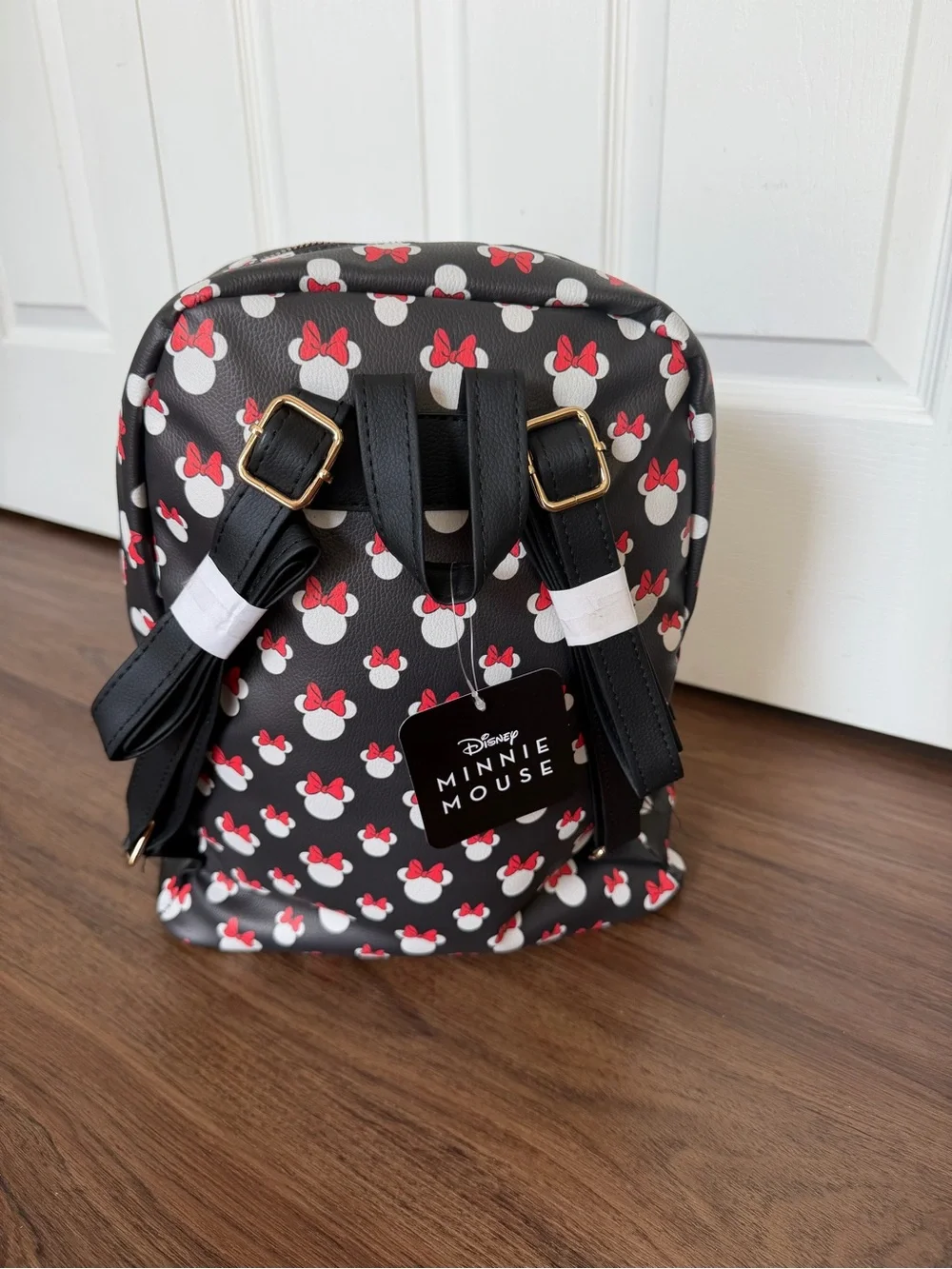 NWT Black Minnie Print Backpack with Red Bows